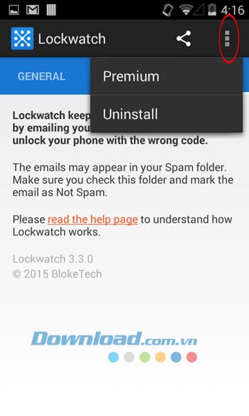 Hủy cài đặt ứng dụng Lockwatch