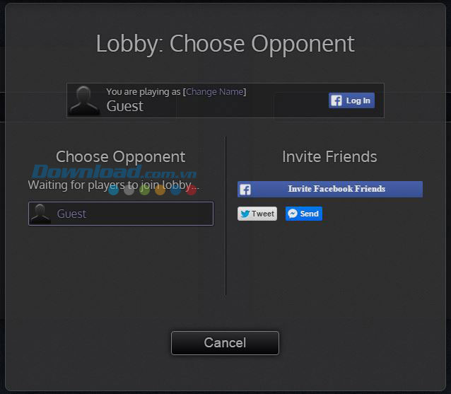 Chờ game tải danh sách người chơi hoặc mời bạn bè trên Facebook và Twitter