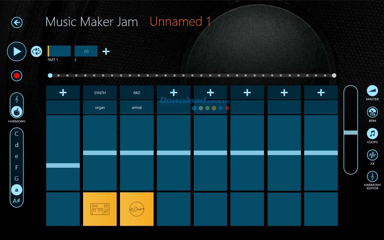 Tạo bản nhạc của riêng mình khi chọn New Project trong Music Maker Jam