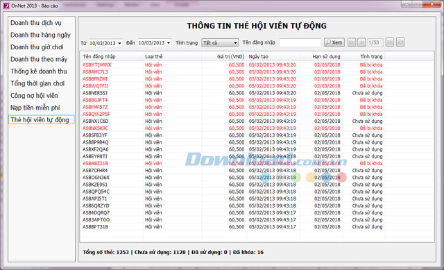 Thống kê danh mục hội viên tự động