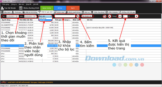 Chức năng Nhật ký giao dịch