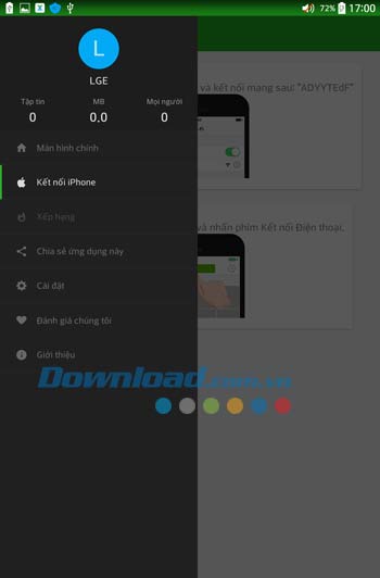 Menu ứng dụng Xender Menu ứng dụng Xender