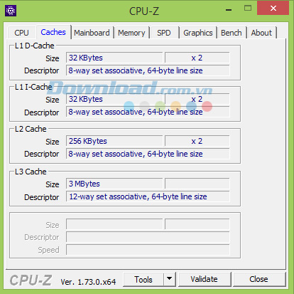 Thẻ Caches của CPU-Z