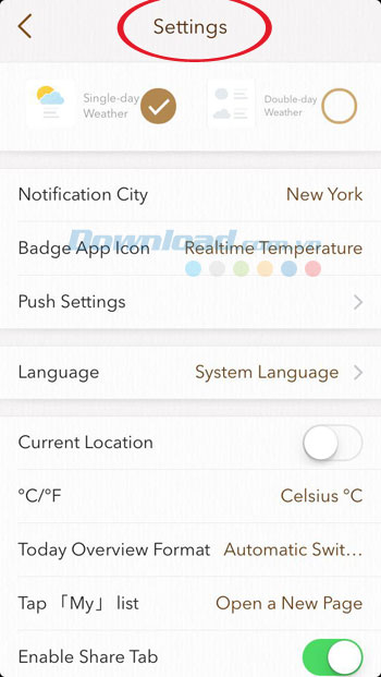 Thiết lập MyWeather