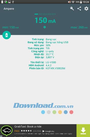 Ampere hiển thị thông số mới sau khi cắm sạc