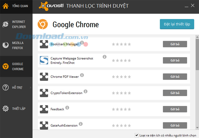 Hệ thống xếp hạng của Avast Browser Cleanup