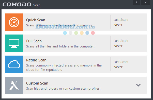 Các chế độ quét của Comodo Antivirus