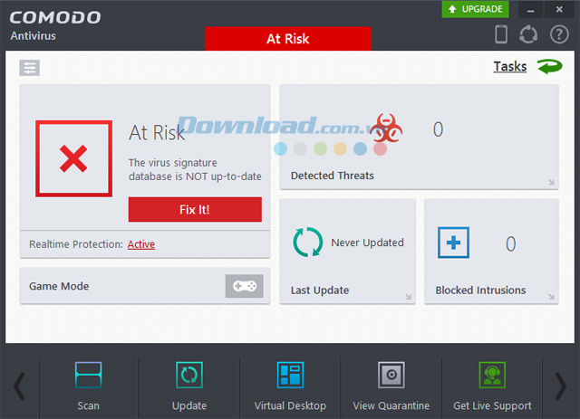 Giao diện chính của phần mềm diệt virus Comodo Antivirus
