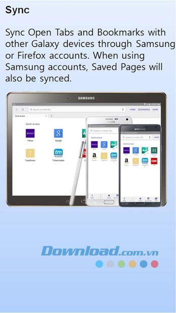 Internet for Samsung Galaxy đồng bộ duyệt web trên nhiều thiết bị