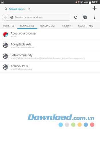 Tính năng Bookmarks của Adblock Browser