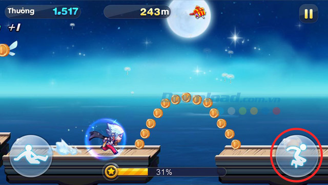 Nhấn nút nhảy để tránh chướng ngại vật trong game