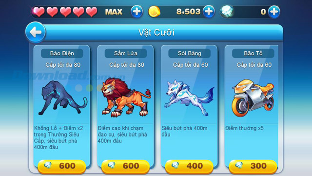 Hệ thống vật cưỡi trong game Running Man