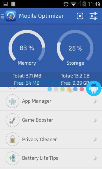 Giao diện ứng dụng Mobile Optimizer & Cleaner 