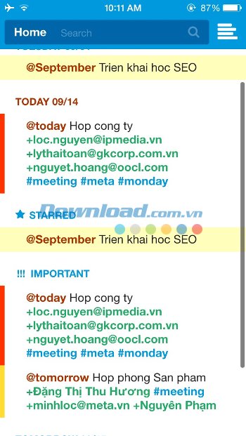 Danh sách sự kiện theo thứ tự thời gian