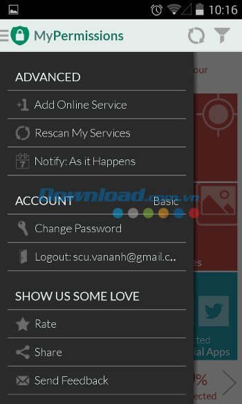 Menu của MyPermissions 