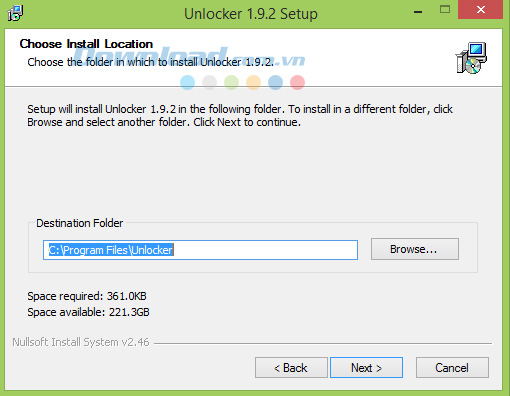 Chọn Next để hoàn tất cài đặt Unlocker