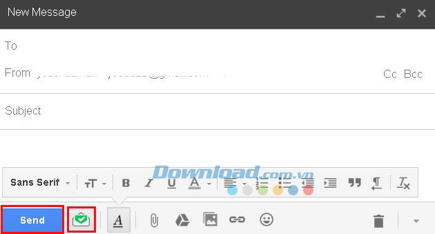 Biểu tượng của MailTrack khi gửi email mới