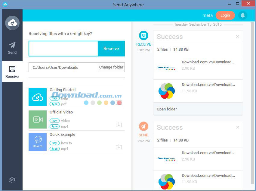 Lịch sử trong Send Anywhere