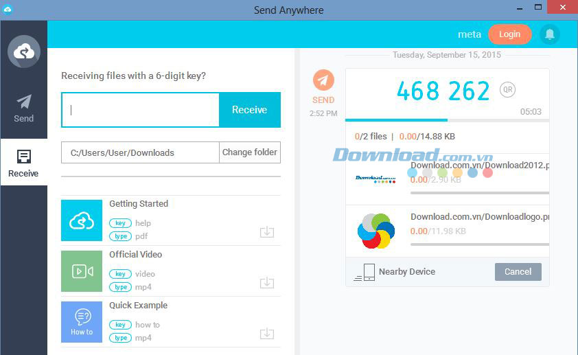 Nhập dãy kí tự để nhận file với Send Anywhere