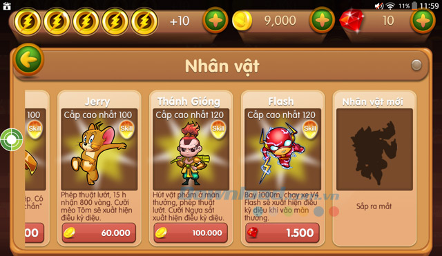 Nhân vật trong game tia chớp