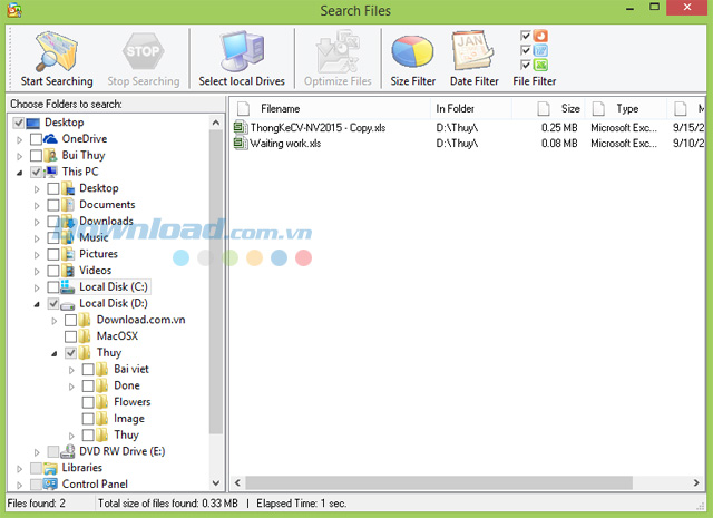 Công cụ tìm kiếm của FILEminimizer Office