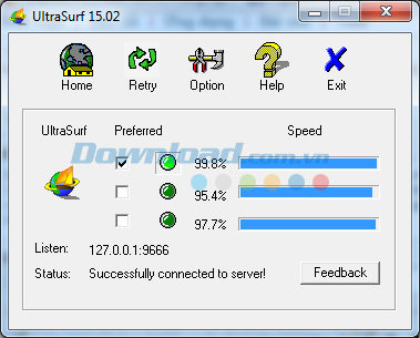 Giao diện chính của phần mềm Ultrasurf