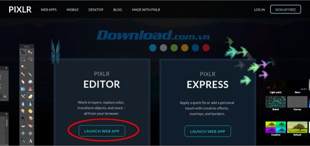 Ứng dụng xử lý ảnh trực tuyến Pixlr Editor