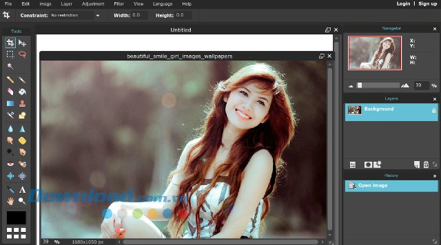 Giao diện làm việc của PIXLR