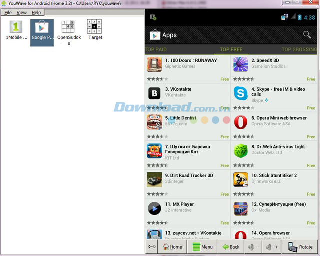 Giao diện của YouWave for Android
