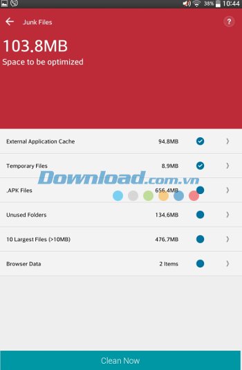 Module Junk Files của Systweak Android Cleaner