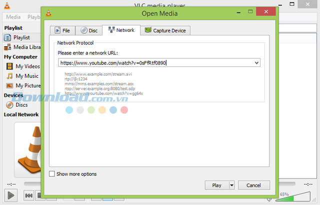 Mở video YouTube bằng VLC