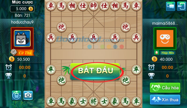 Giao diện bắt đầu chơi cờ tướng
