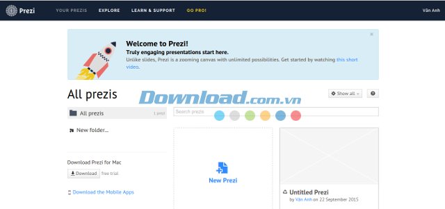 Trang cá nhân trên Prezi