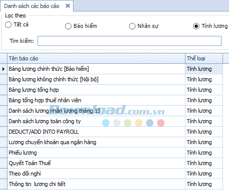 Danh sách báo cáo lương