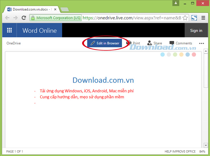 Chọn Edit in Browser