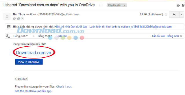 Nội dung email được gửi đi