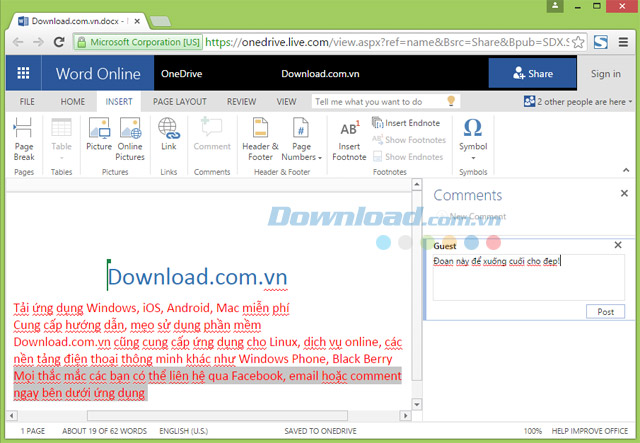 Thêm nội dung, comment trực tuyến