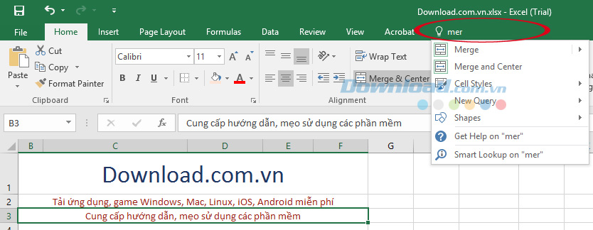 Tính năng Tell me trên Excel 2016