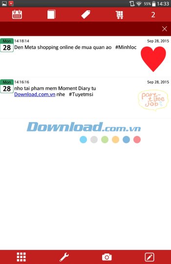 Giao diện ứng dụng Moment Diary