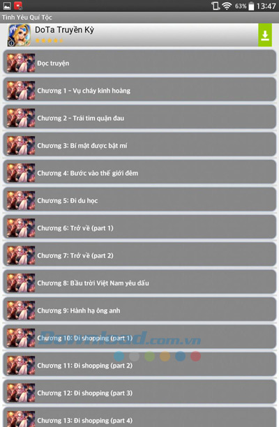 Danh mục các chương trong truyện Tình yêu quý tộc