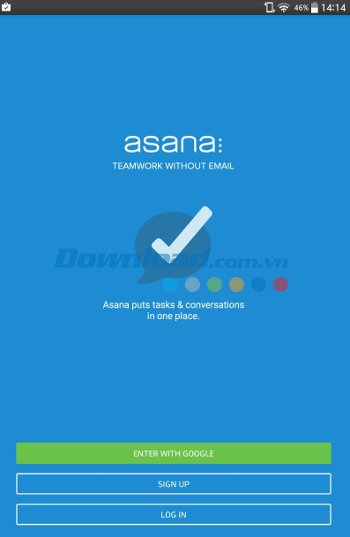 Giao diện khởi động ứng dụng Asana 