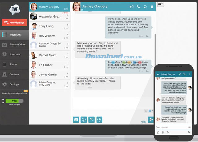 Giao diện chính của MightyText