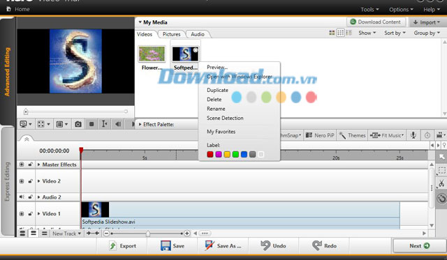 Chỉnh sửa video trong Nero 2016 Platinum