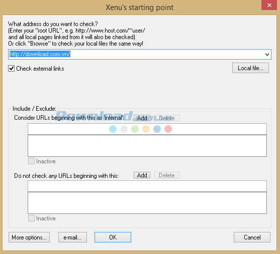 Nhập trang web cần kiểm tra