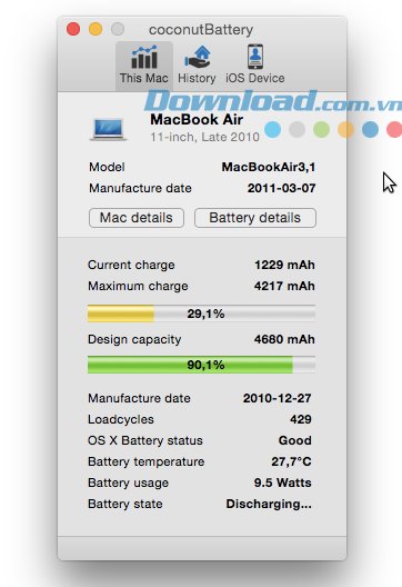 Giao diện của coconutBattery 3.2.1