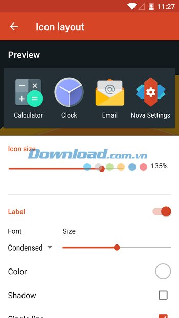 Tính năng thay đổi kích thước biểu tượng của Nova Launcher