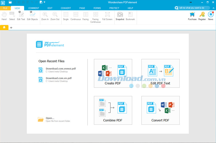 Giao diện chính của phần mềm PDF Wondershare PDFelement