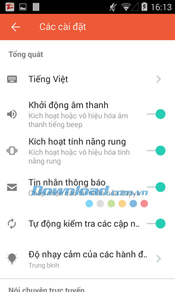 Cấu hình cài đặt của Zapya cho Android