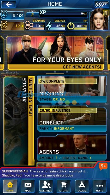 Màn hình chính của game James Bond: World of Espionage 