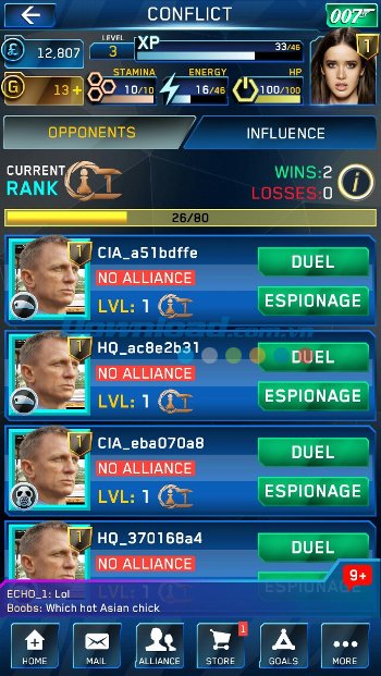 Các đối thủ trong game James Bond: World of Espionage 